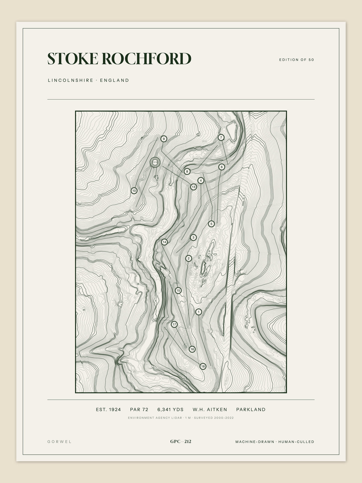 Stoke Rochford, Lincolnshire topographic golf course print