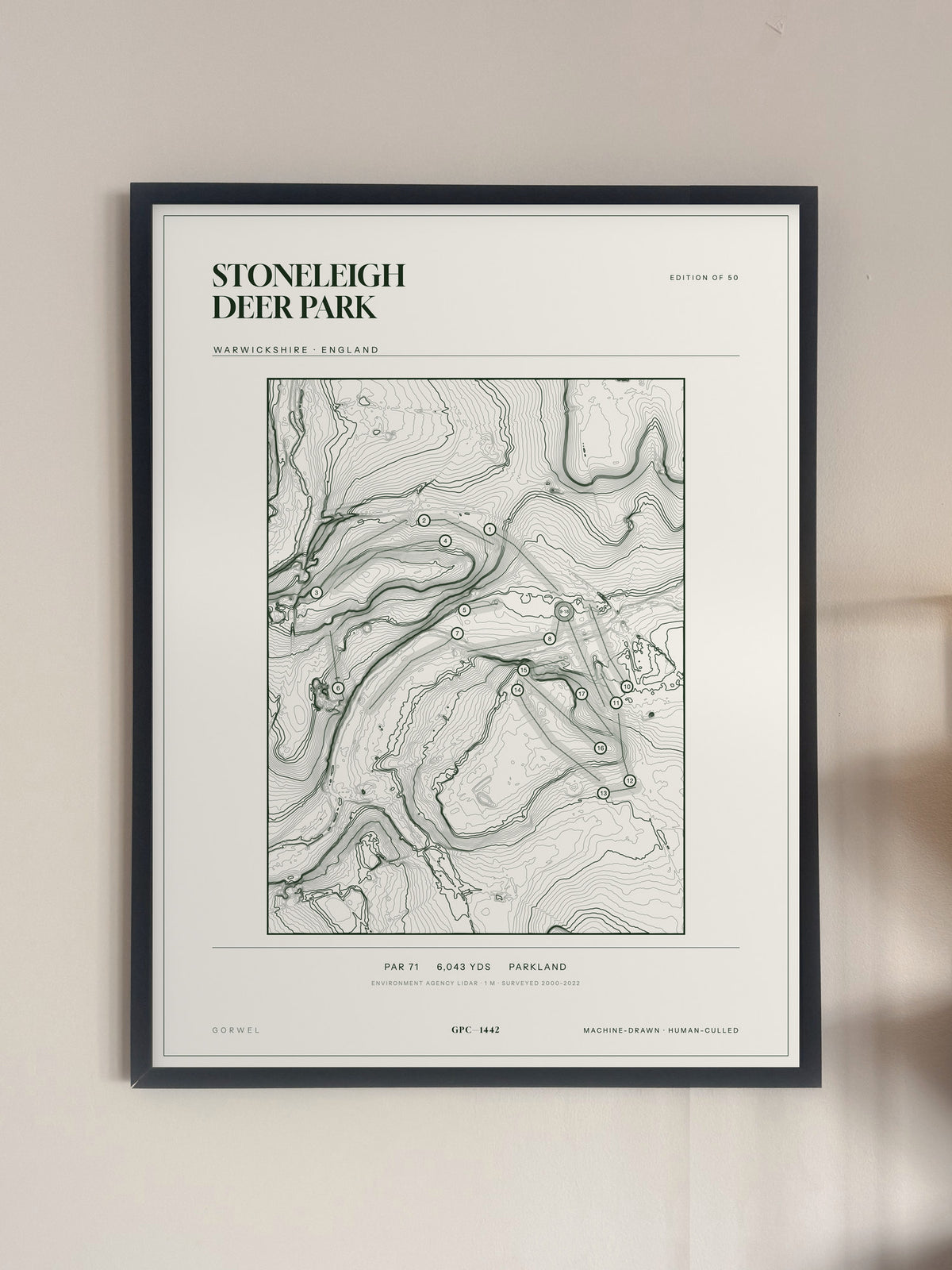 Stoneleigh Deer Park, Warwickshire print, framed, on a wall