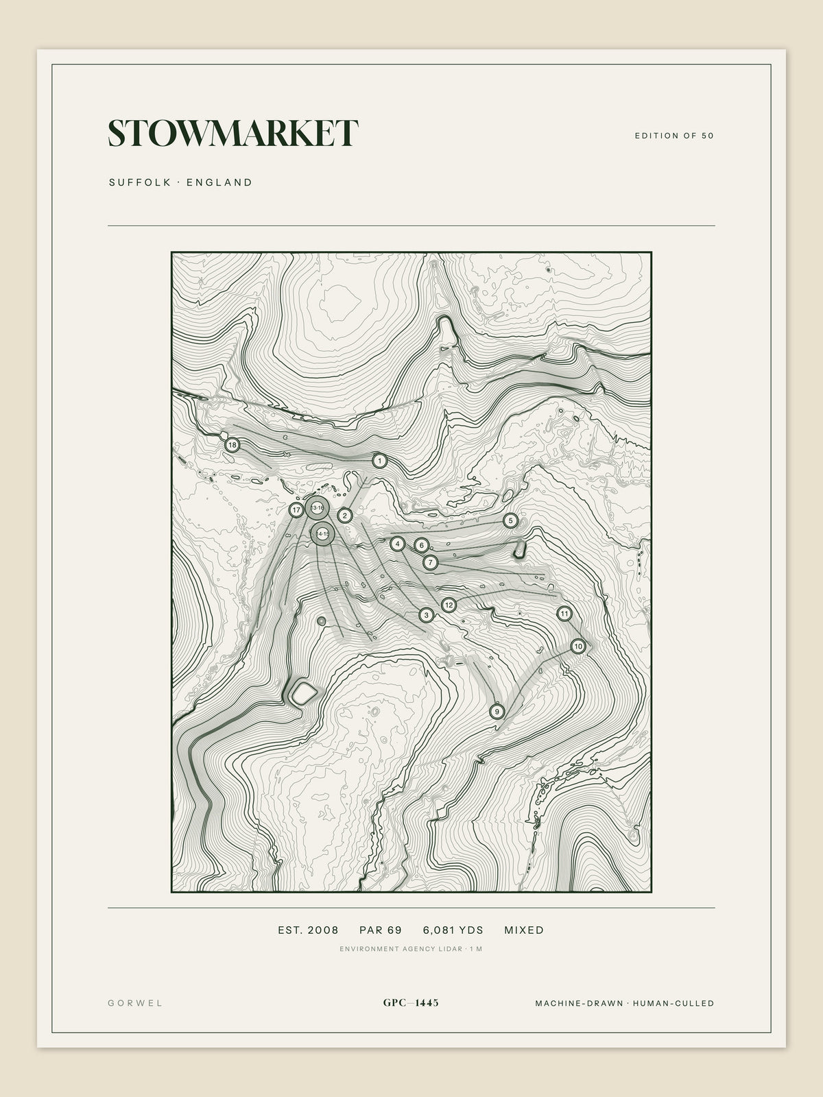 Stowmarket topographic golf course print — unframed sheet — Gorwel Print Co