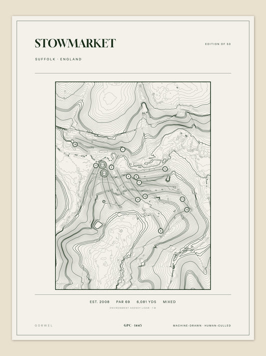 Stowmarket topographic golf course print — unframed sheet — Gorwel Print Co