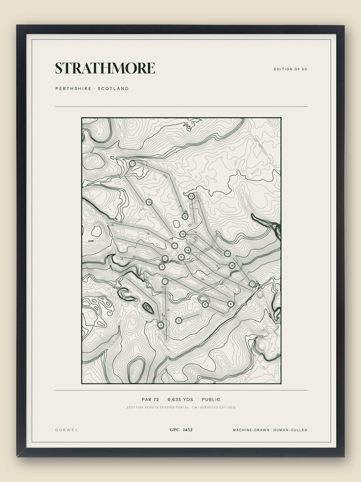 Strathmore, Perthshire topographic golf course print, framed — Gorwel Print Co