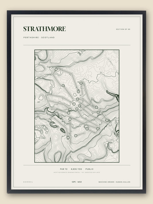 Strathmore, Perthshire topographic golf course print, framed — Gorwel Print Co