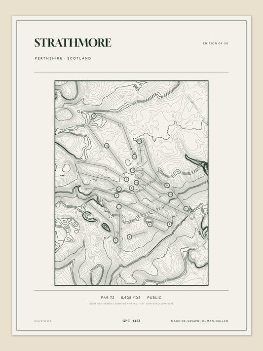 Strathmore, Perthshire topographic golf course print