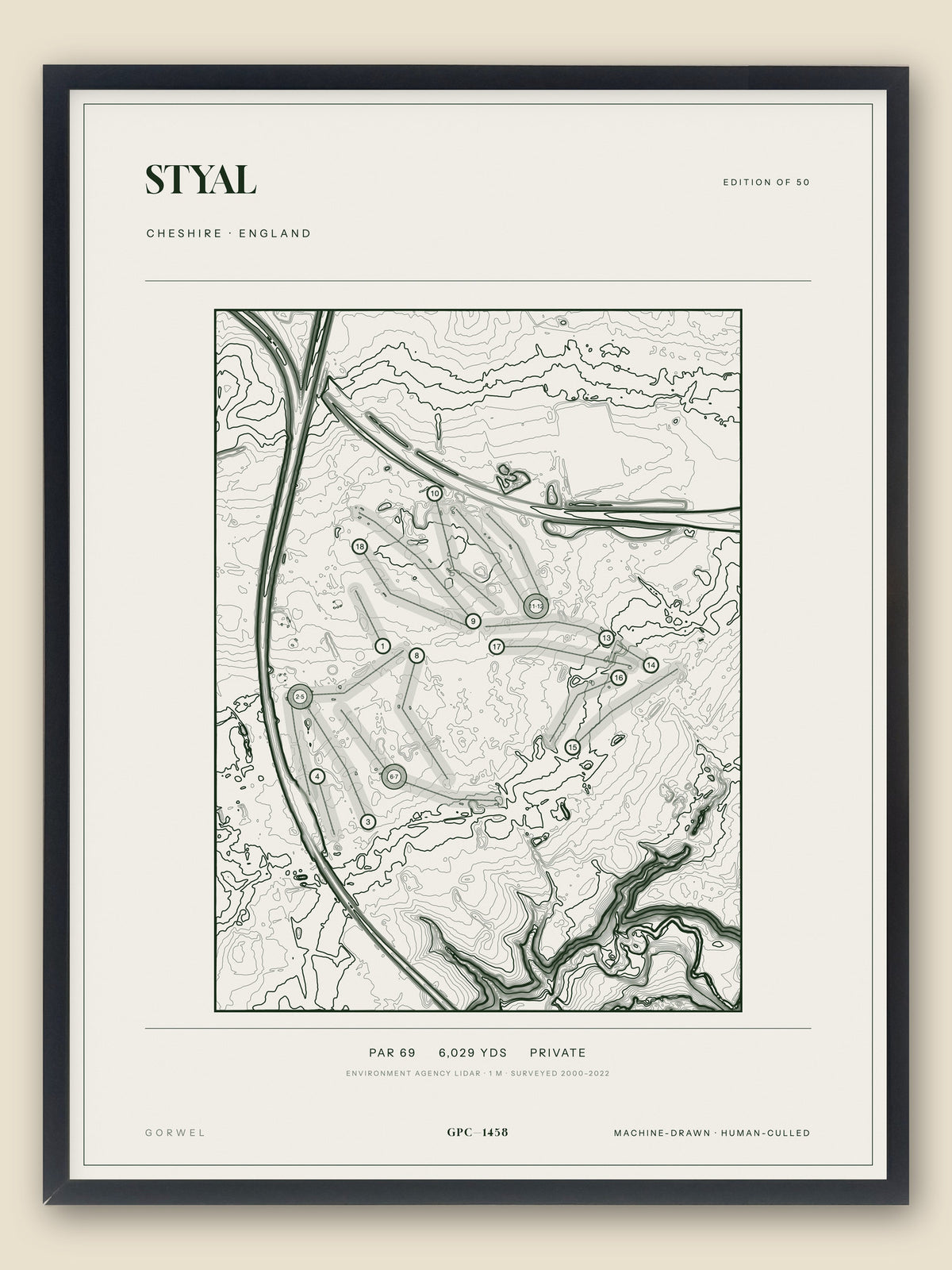 Styal, Cheshire topographic golf course print, framed — Gorwel Print Co