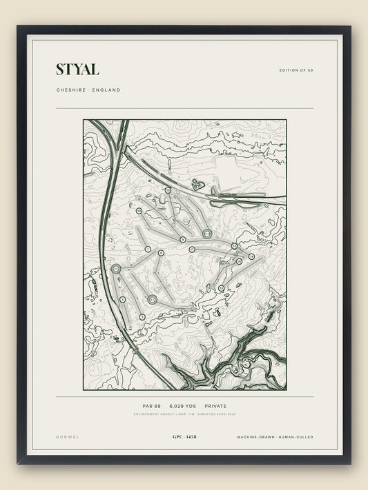 Styal, Cheshire topographic golf course print, framed — Gorwel Print Co