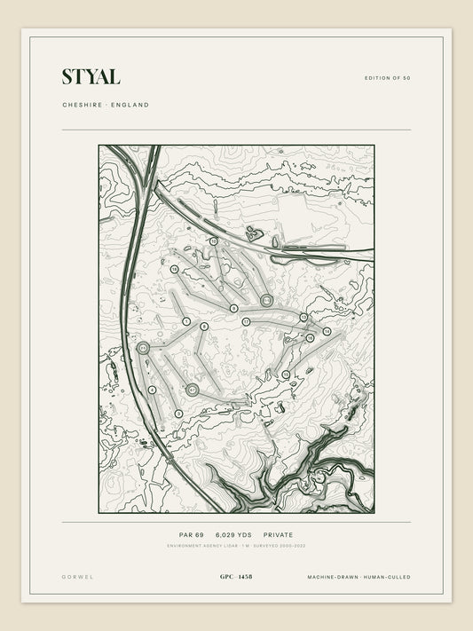 Styal, Cheshire topographic golf course print