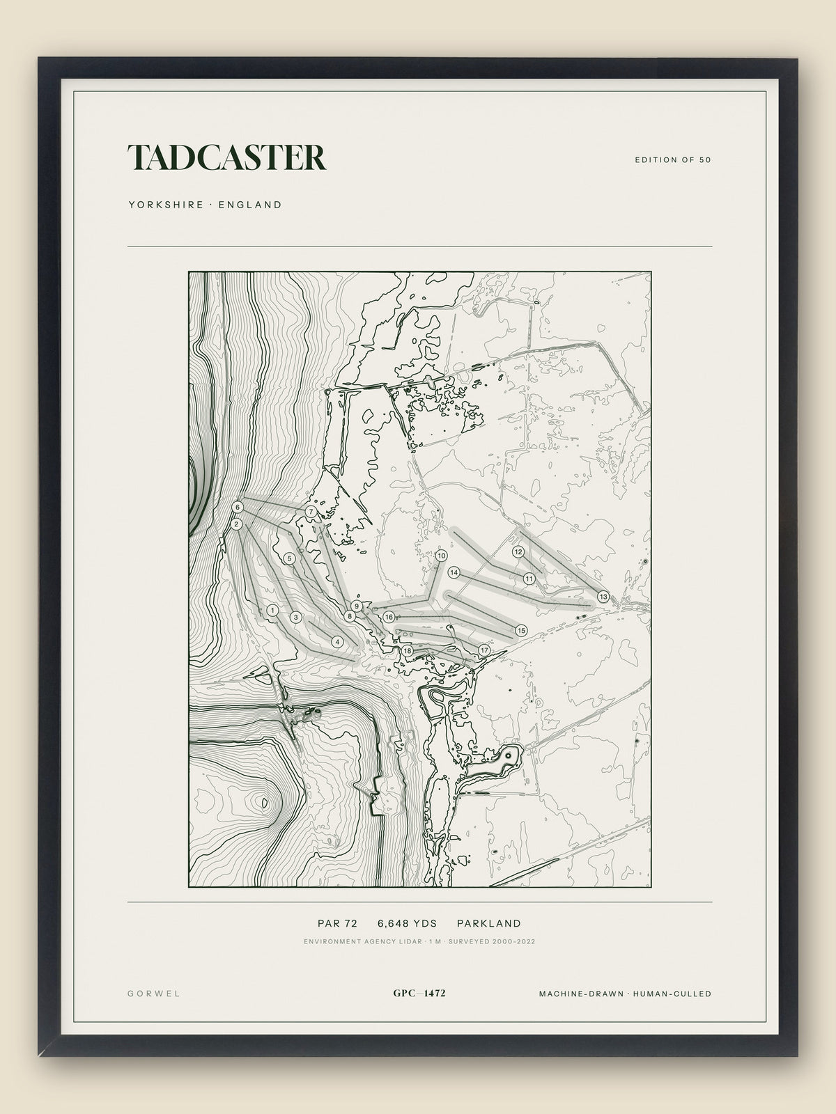 Tadcaster topographic golf course print — catalogue plate — Gorwel Print Co