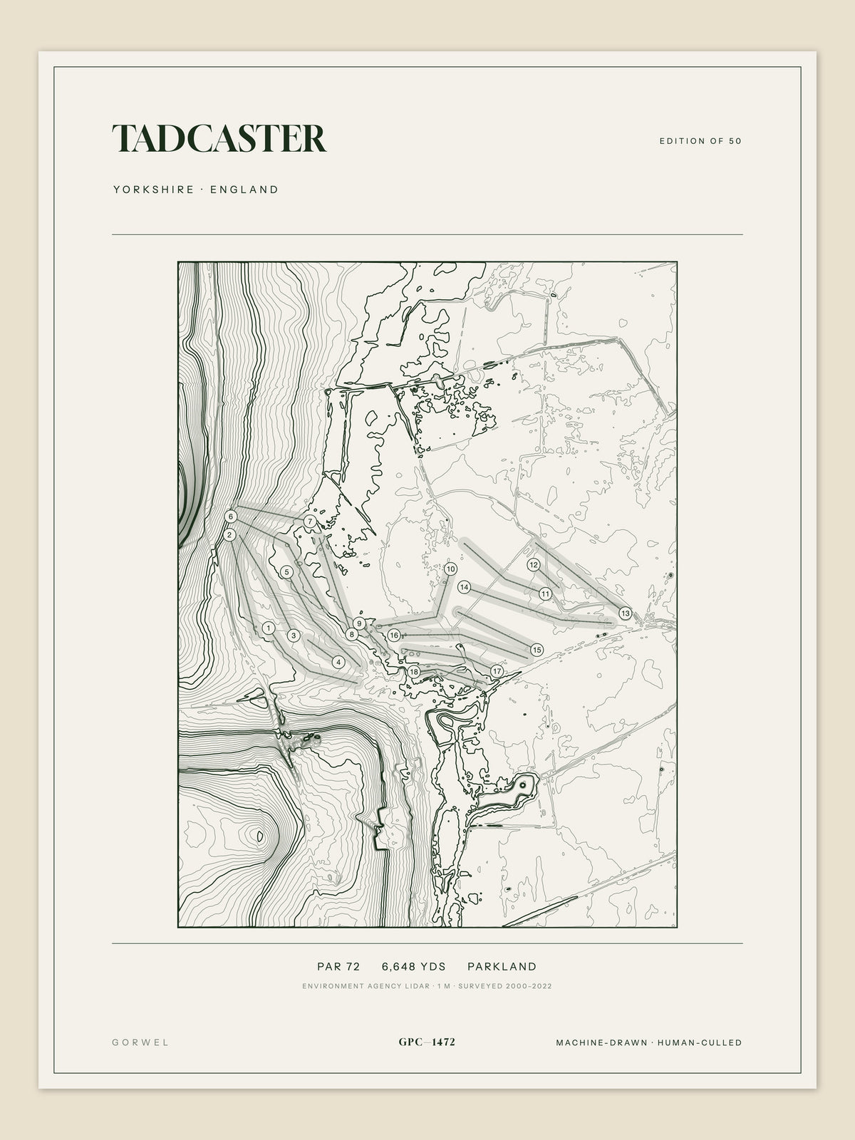 Tadcaster topographic golf course print — unframed sheet — Gorwel Print Co