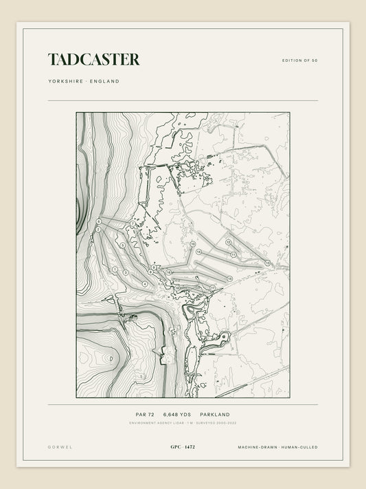 Tadcaster topographic golf course print — unframed sheet — Gorwel Print Co