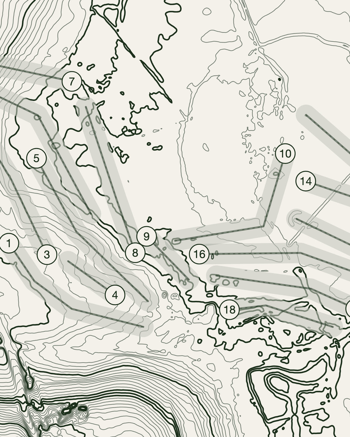 Tadcaster topographic golf course print — contour detail — Gorwel Print Co