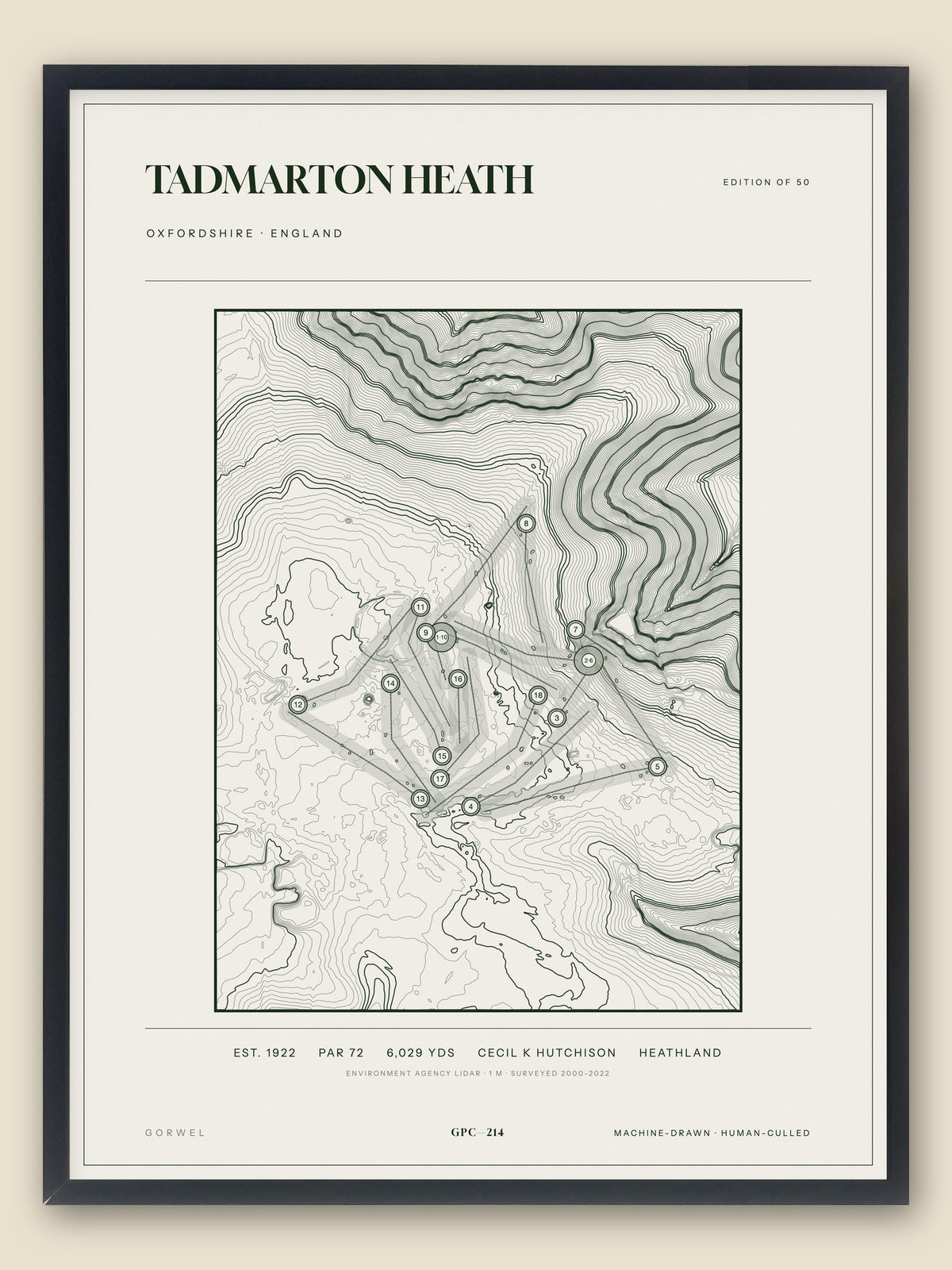 Tadmarton Heath, Oxfordshire topographic golf course print, framed — Gorwel Print Co