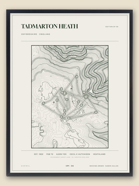 Tadmarton Heath, Oxfordshire topographic golf course print, framed — Gorwel Print Co