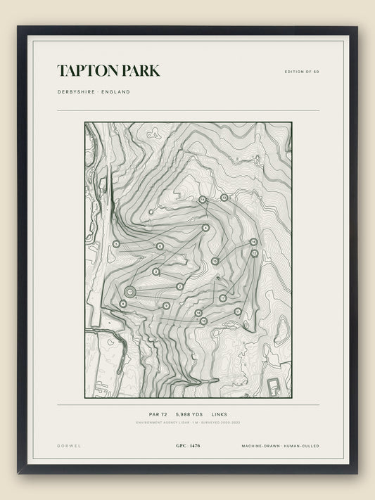 Tapton Park, Derbyshire topographic golf course print, framed — Gorwel Print Co
