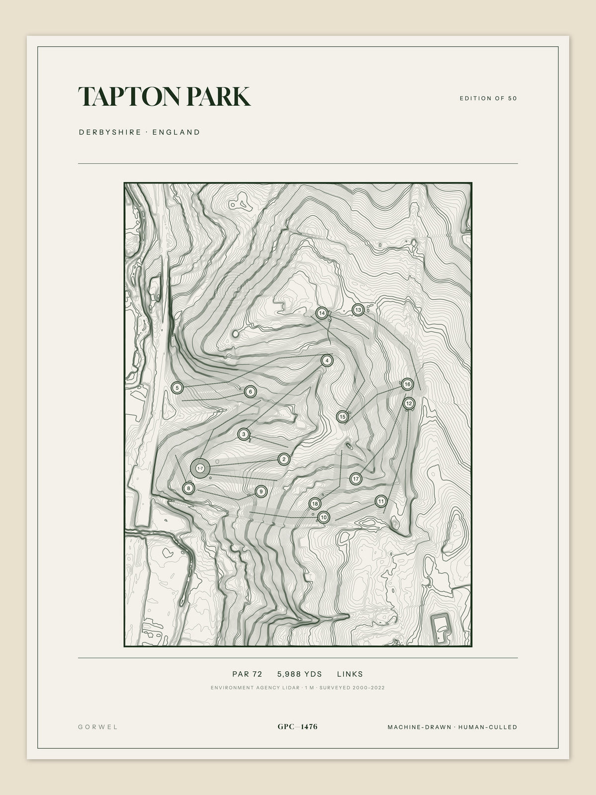 Tapton Park, Derbyshire topographic golf course print