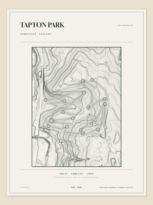 Tapton Park, Derbyshire topographic golf course print