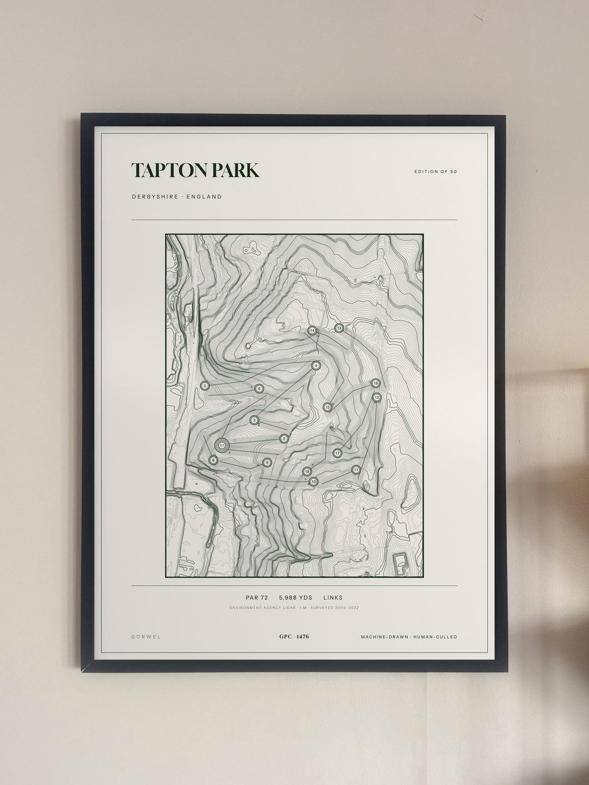 Tapton Park, Derbyshire print, framed, on a wall