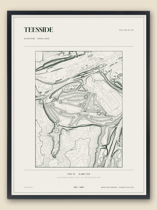 Teesside, Durham topographic golf course print, framed — Gorwel Print Co