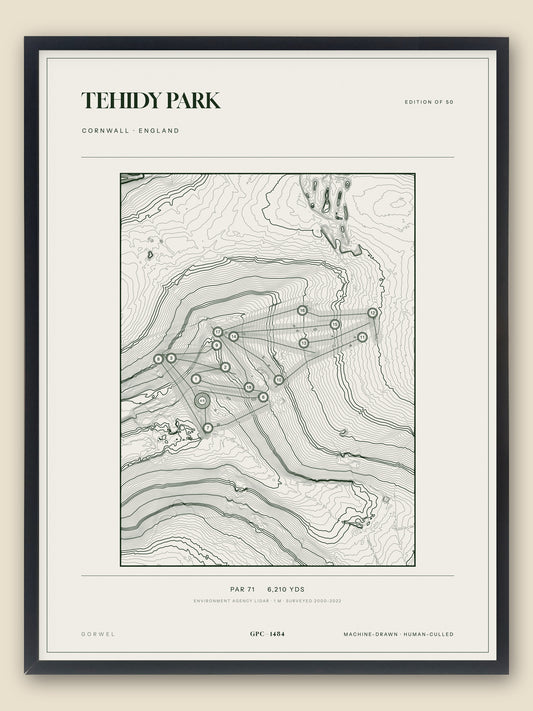 Tehidy Park, Cornwall topographic golf course print, framed — Gorwel Print Co