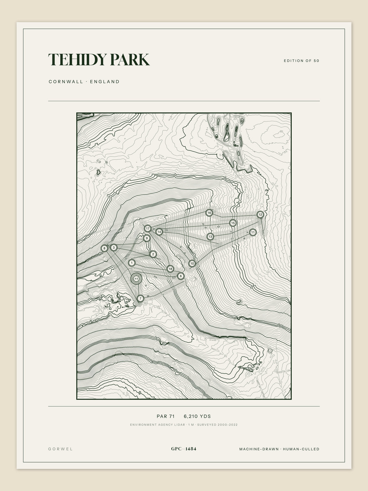 Tehidy Park, Cornwall topographic golf course print
