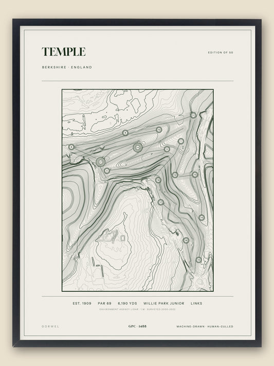 Temple, Berkshire topographic golf course print, framed — Gorwel Print Co