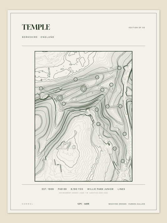 Temple, Berkshire topographic golf course print
