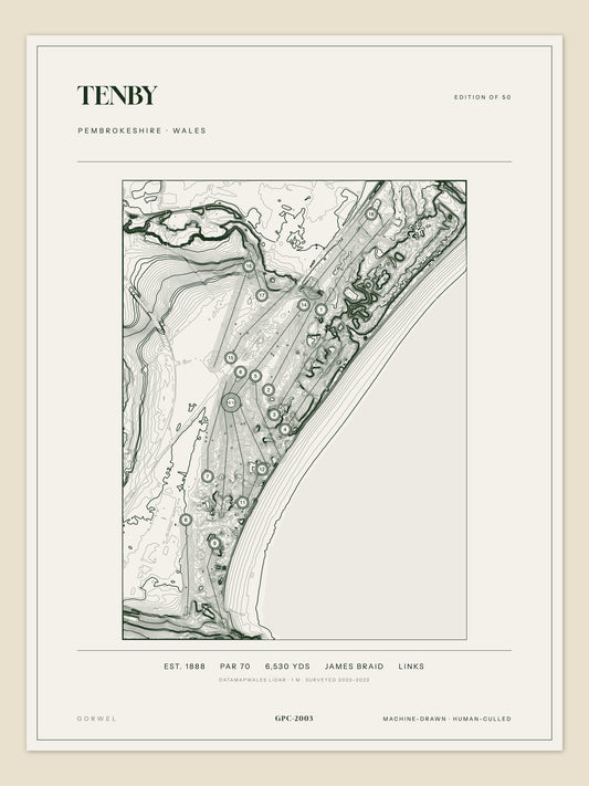 Tenby, Pembrokeshire topographic golf course print
