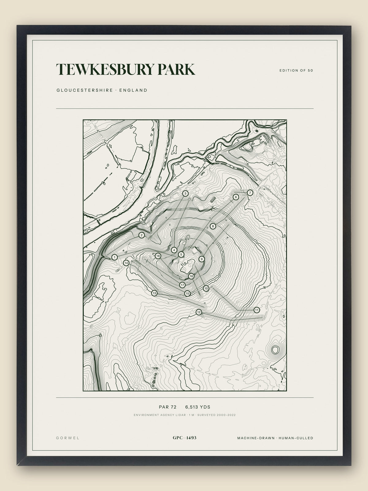 Tewkesbury Park topographic golf course print — catalogue plate — Gorwel Print Co
