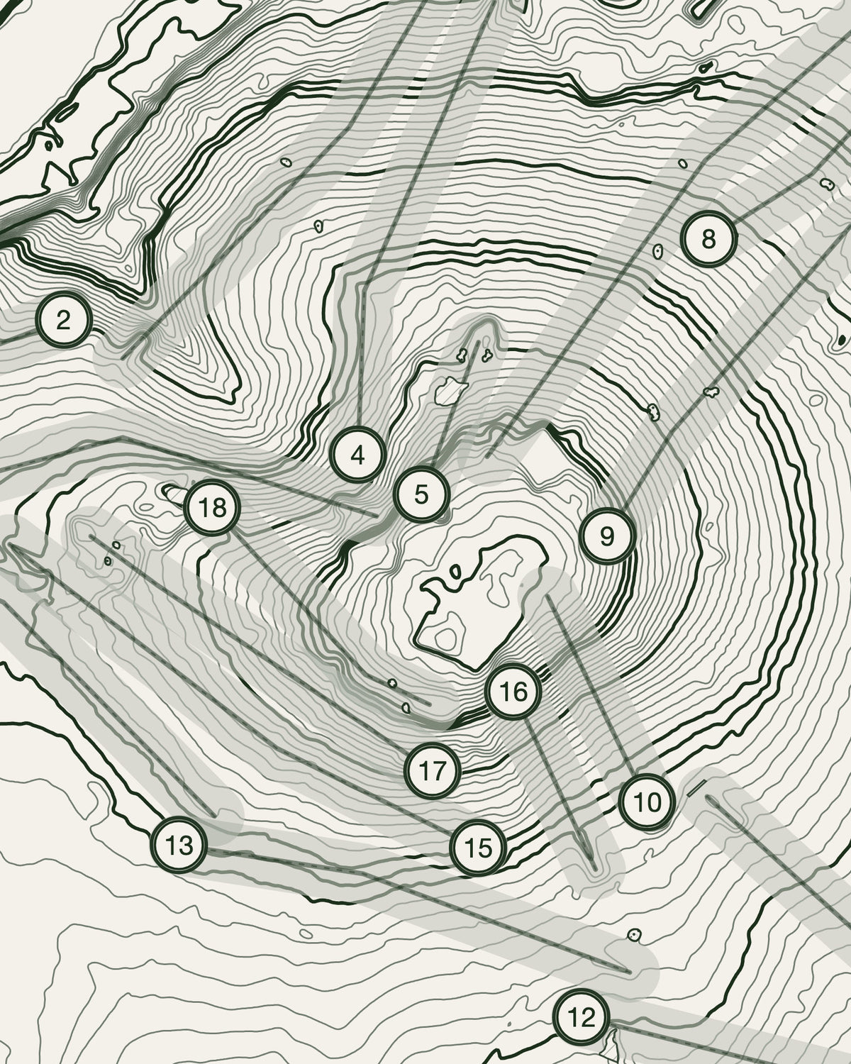 Tewkesbury Park topographic golf course print — contour detail — Gorwel Print Co
