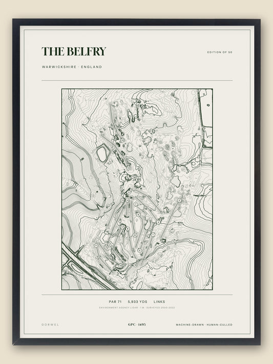 The Belfry, Warwickshire topographic golf course print, framed — Gorwel Print Co