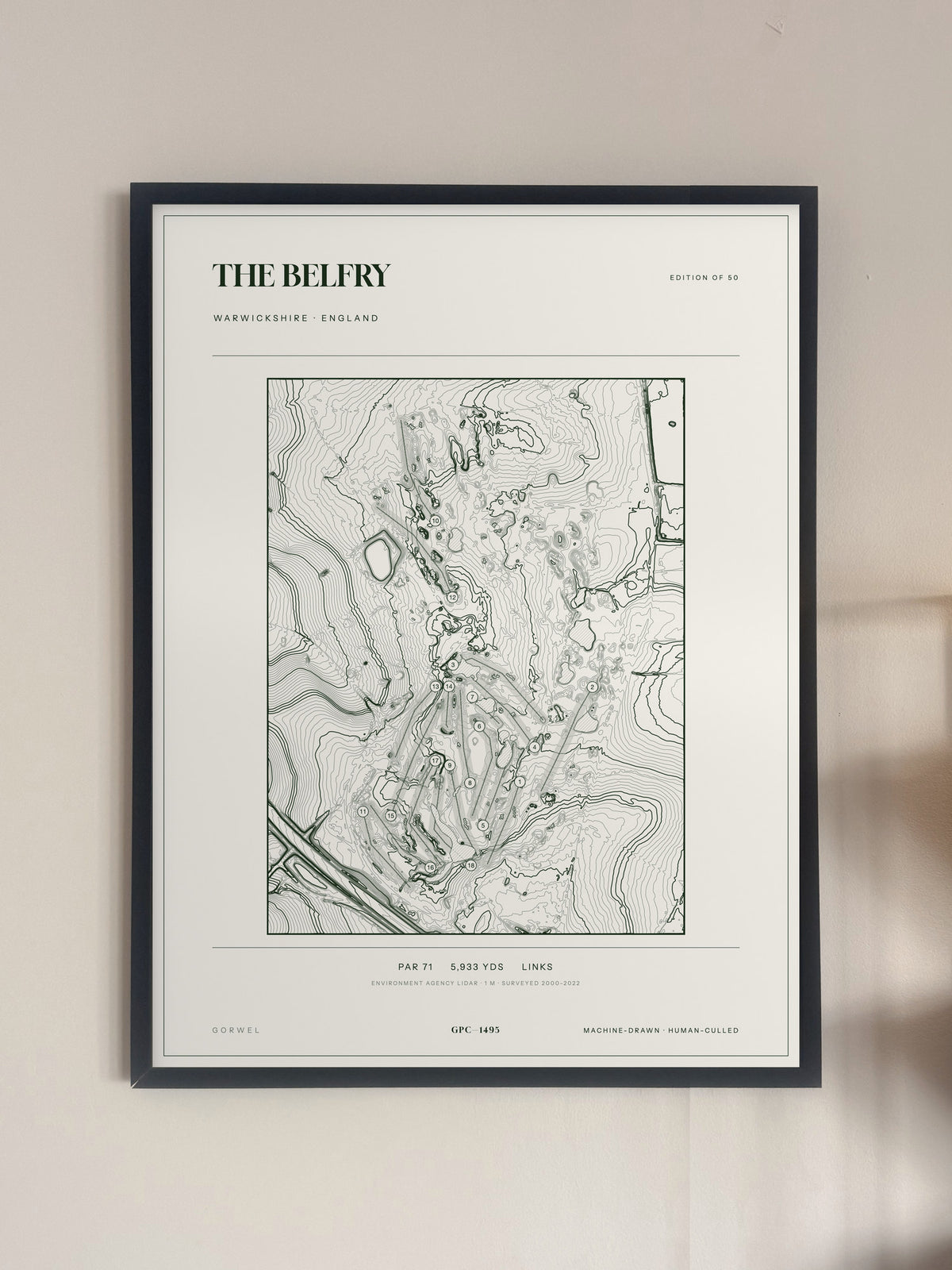 The Belfry, Warwickshire print, framed, on a wall