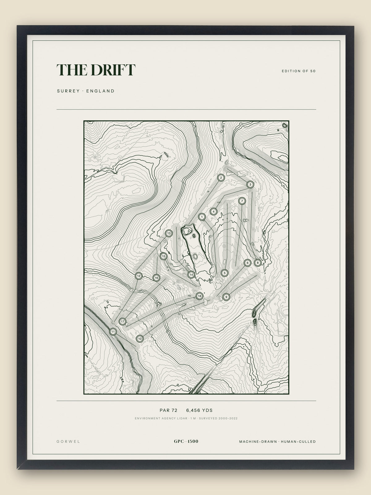 The Drift, Surrey topographic golf course print, framed — Gorwel Print Co