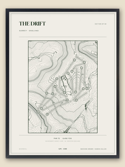 The Drift, Surrey topographic golf course print, framed — Gorwel Print Co