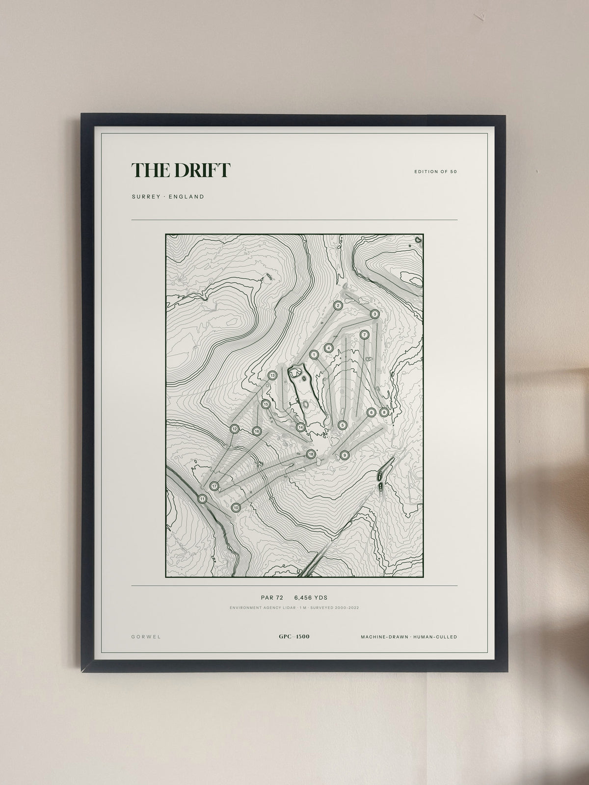 The Drift, Surrey print, framed, on a wall