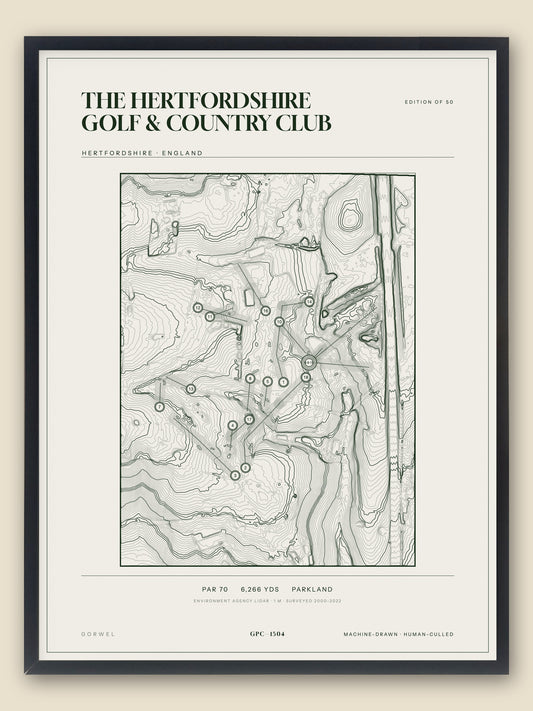 The Hertfordshire Golf & Country Club, Hertfordshire topographic golf course print, framed — Gorwel Print Co