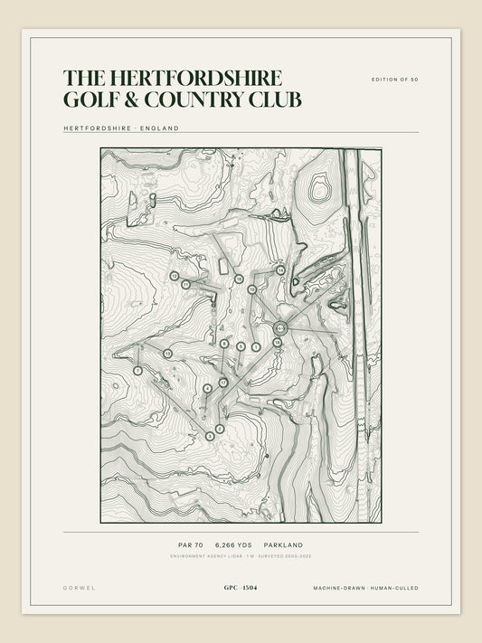 The Hertfordshire Golf & Country Club, Hertfordshire topographic golf course print