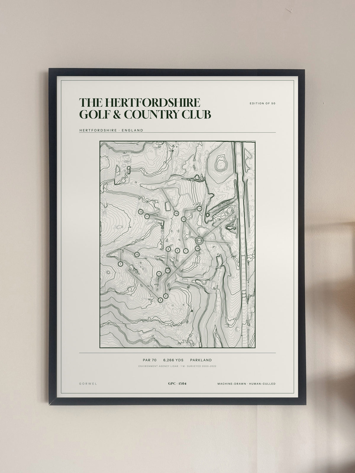 The Hertfordshire Golf & Country Club, Hertfordshire print, framed, on a wall