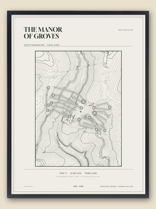 The Manor of Groves, Hertfordshire topographic golf course print, framed — Gorwel Print Co