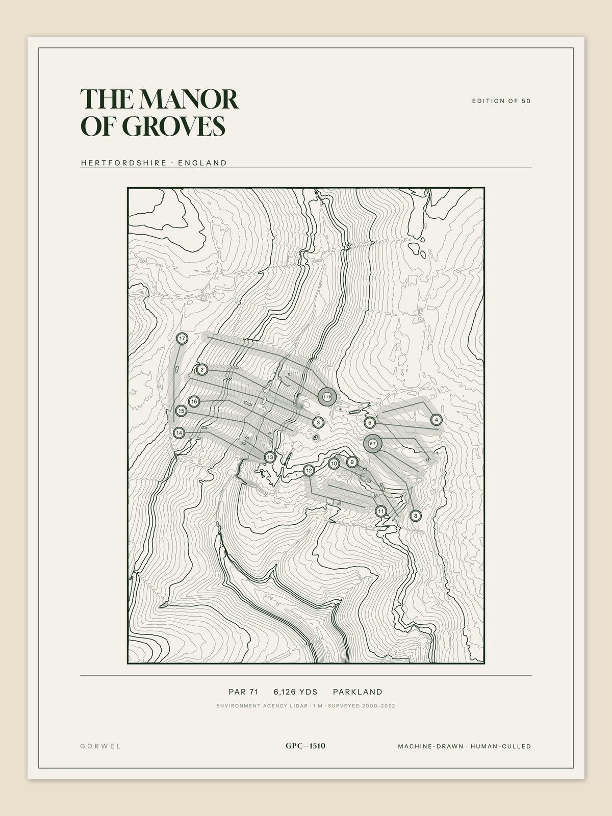 The Manor of Groves, Hertfordshire topographic golf course print
