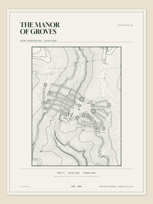 The Manor of Groves, Hertfordshire topographic golf course print