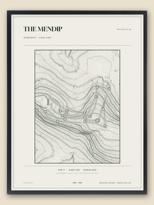 The Mendip, Somerset topographic golf course print, framed — Gorwel Print Co