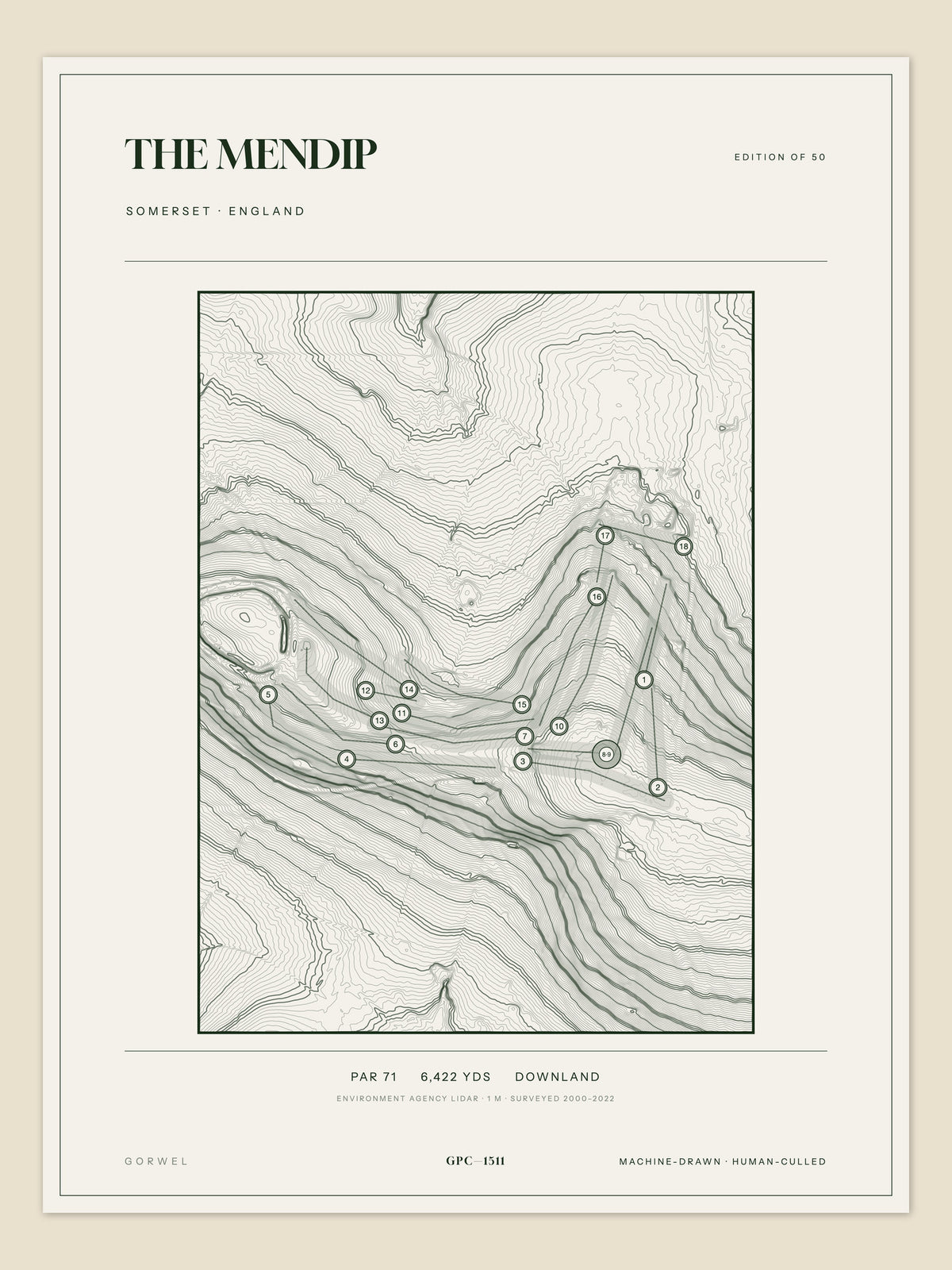 The Mendip, Somerset topographic golf course print