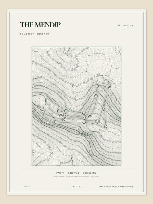 The Mendip, Somerset topographic golf course print