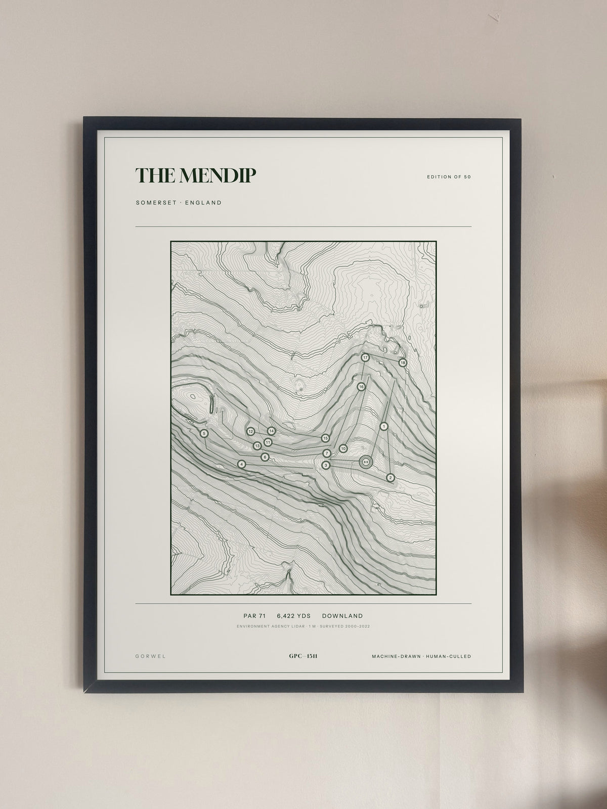 The Mendip, Somerset print, framed, on a wall
