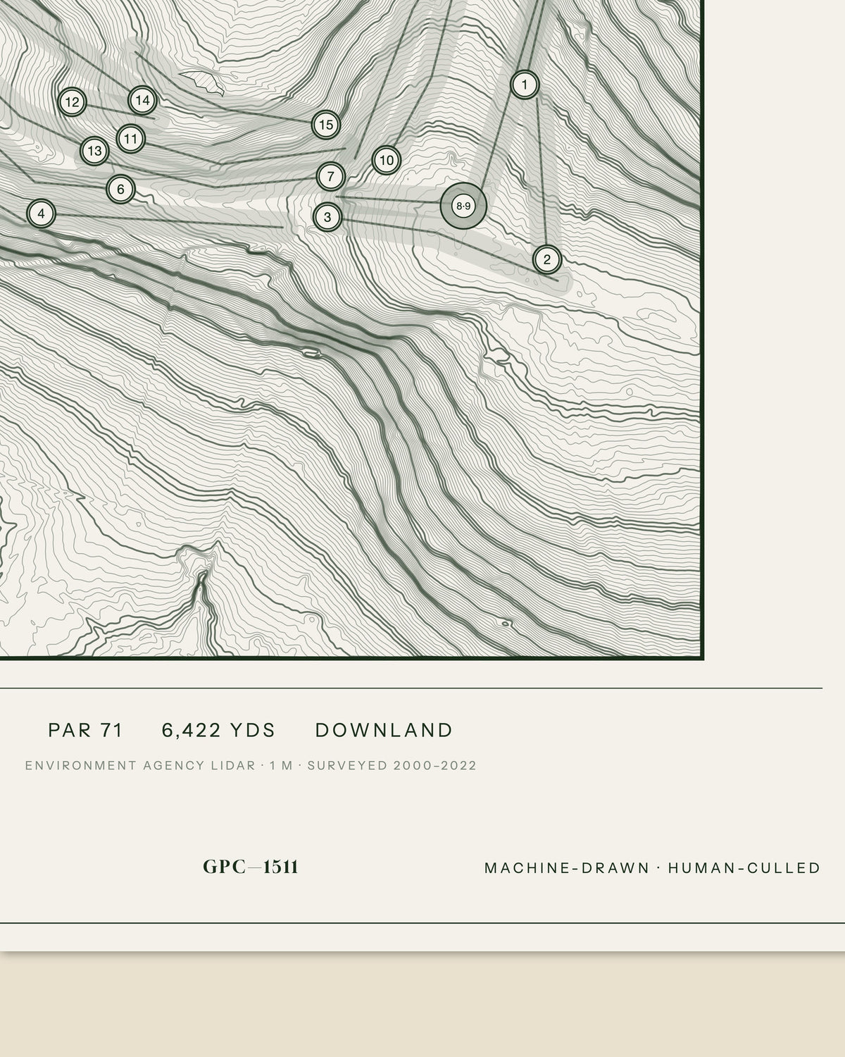 The Mendip, Somerset print, data strip and edition mark
