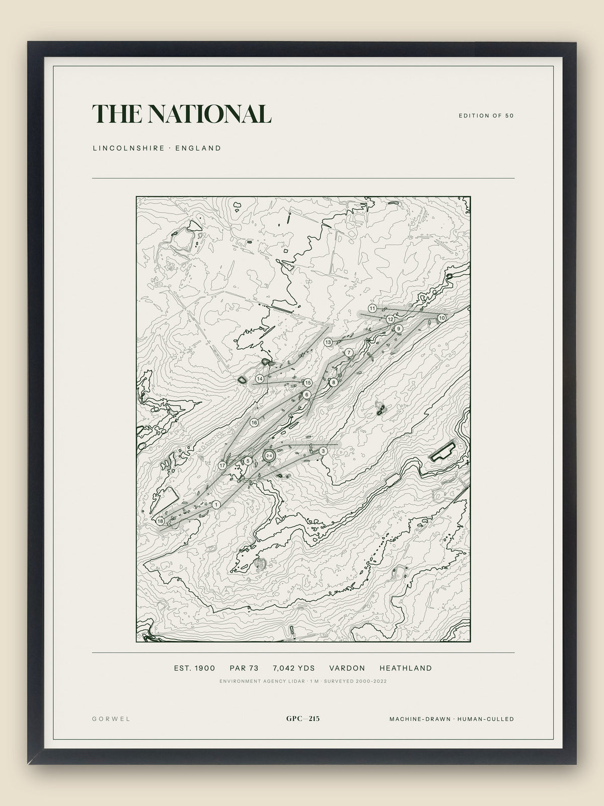 The National, Lincolnshire topographic golf course print, framed — Gorwel Print Co