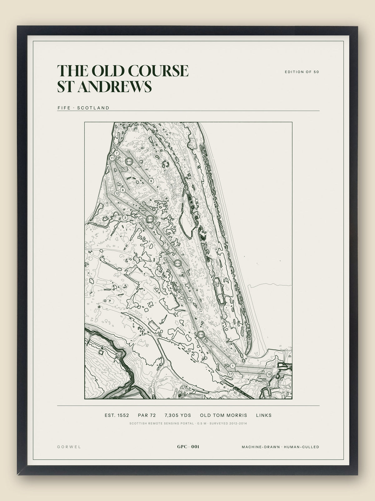 The Old Course St Andrews, Fife topographic golf course print, framed — Gorwel Print Co