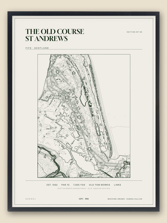 The Old Course St Andrews, Fife topographic golf course print, framed — Gorwel Print Co