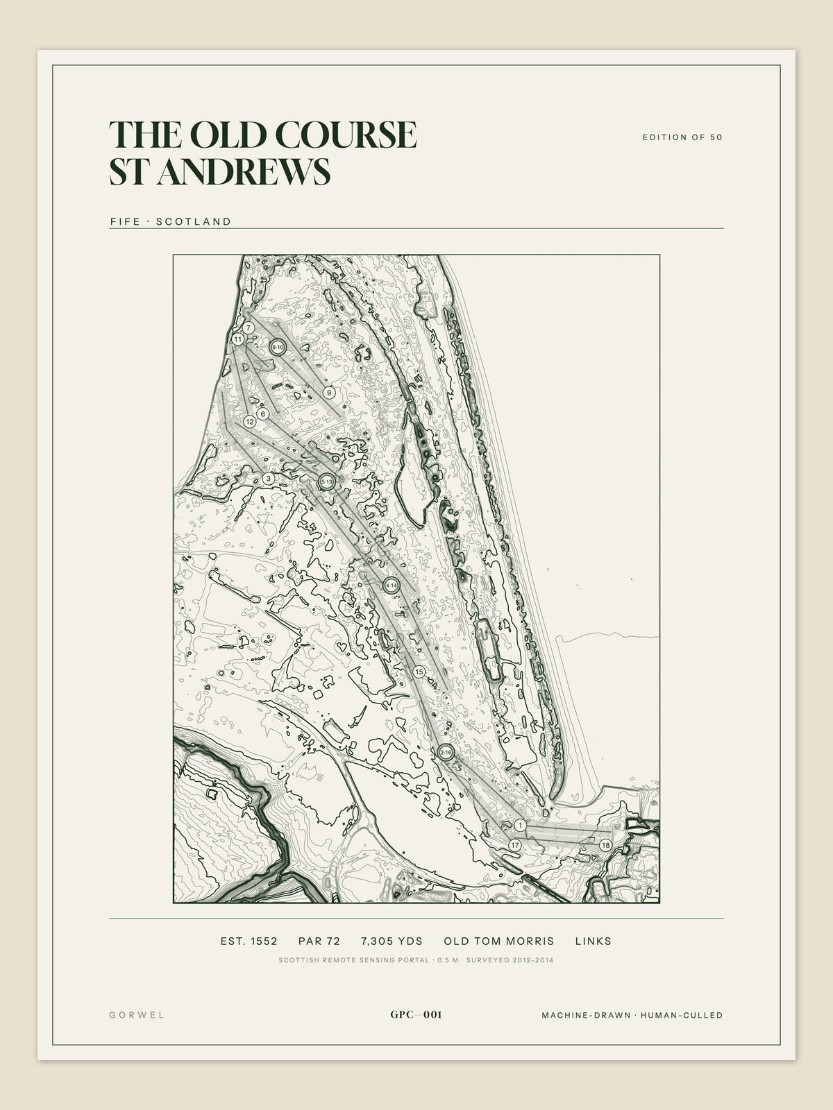 The Old Course St Andrews, Fife topographic golf course print