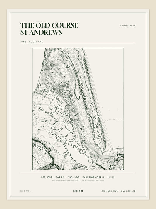 The Old Course St Andrews, Fife topographic golf course print