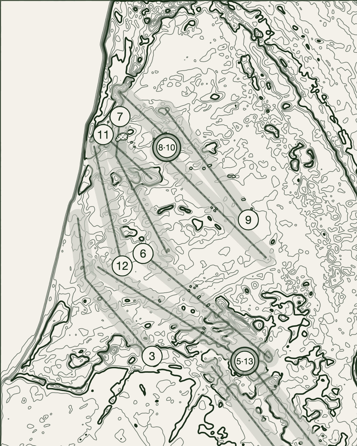 The Old Course St Andrews, Fife print, contour detail